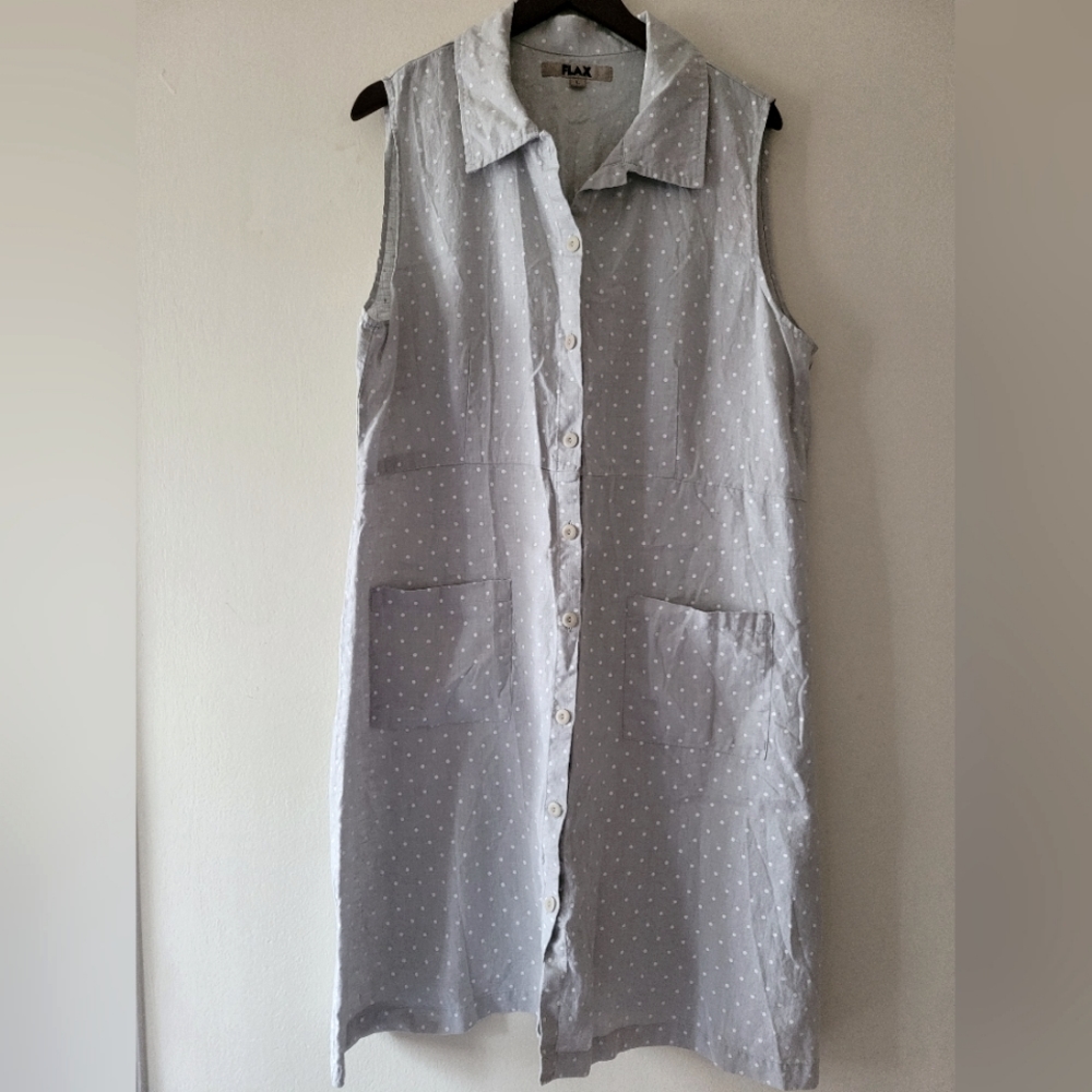 Flax Gray Midi Dress Sleeveless Notched Collar Casual
